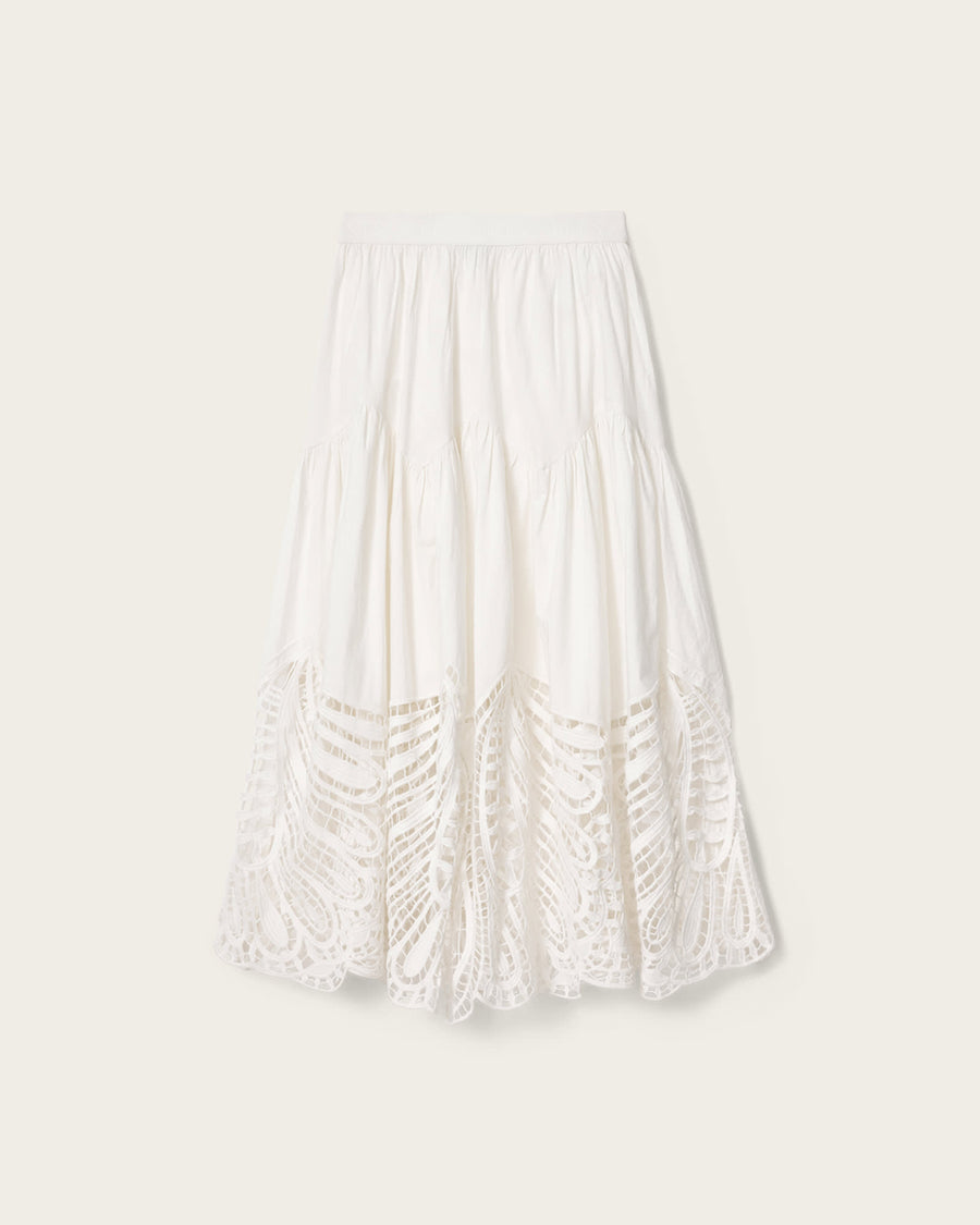 Femi Tiered Cotton Maxi Skirt Chalk White