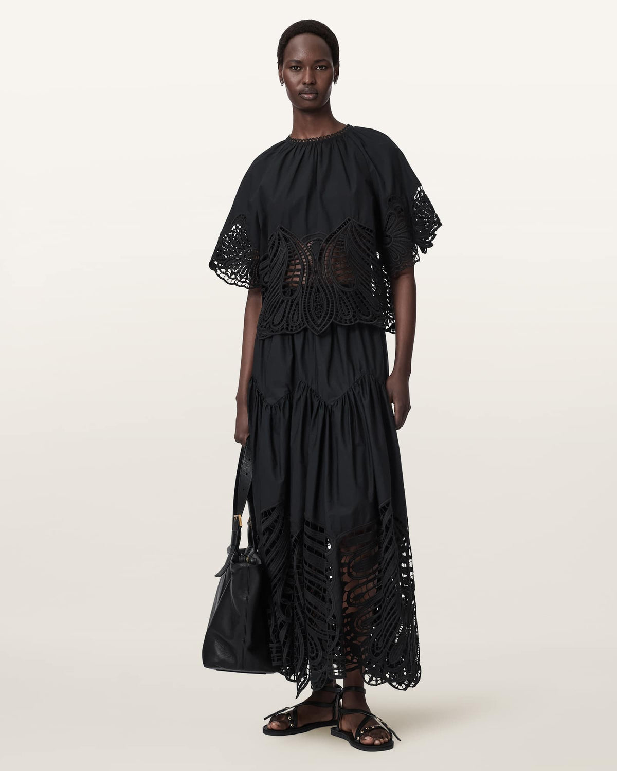 Femi Tiered Cotton Maxi Skirt Black