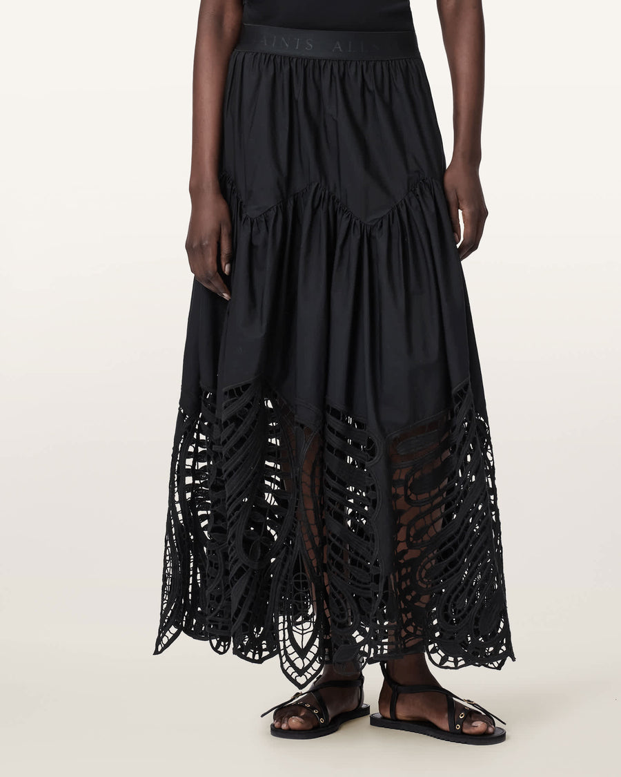 Femi Tiered Cotton Maxi Skirt Black