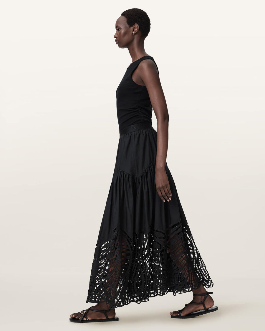 Femi Tiered Cotton Maxi Skirt Black