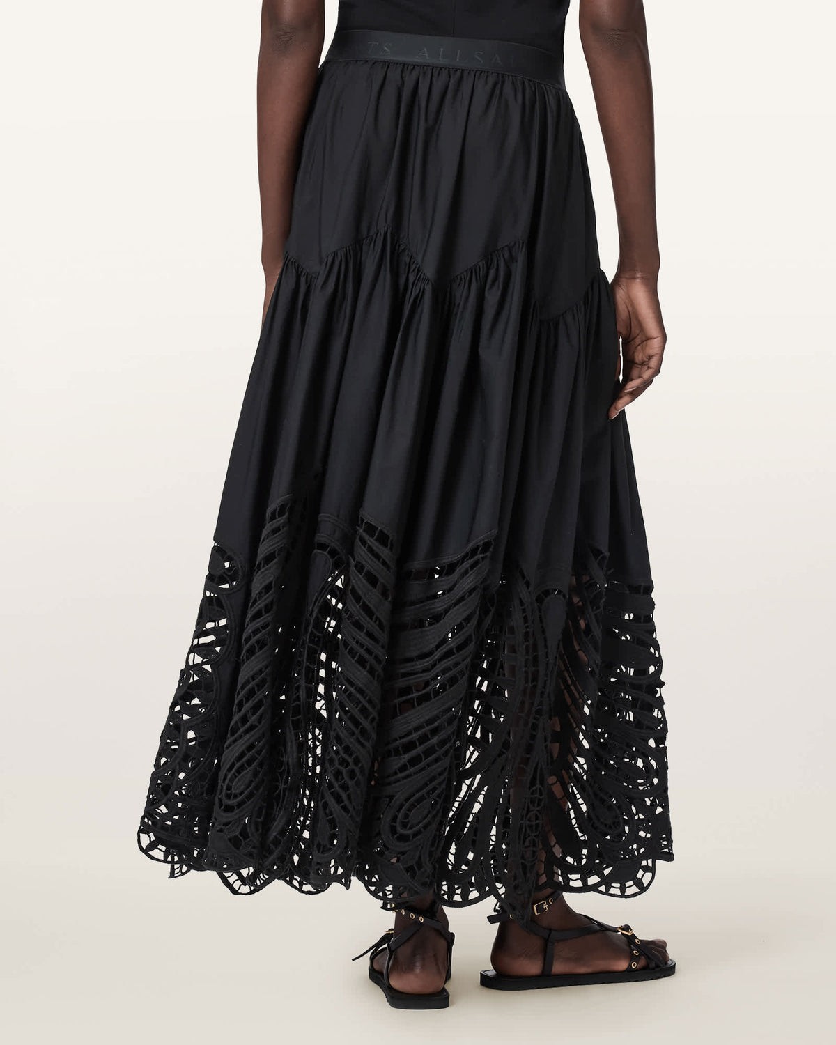 Femi Tiered Cotton Maxi Skirt Black