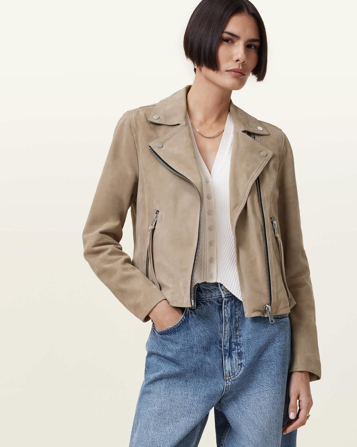 Dalby Suede Biker Jacket GREIGE BROWN