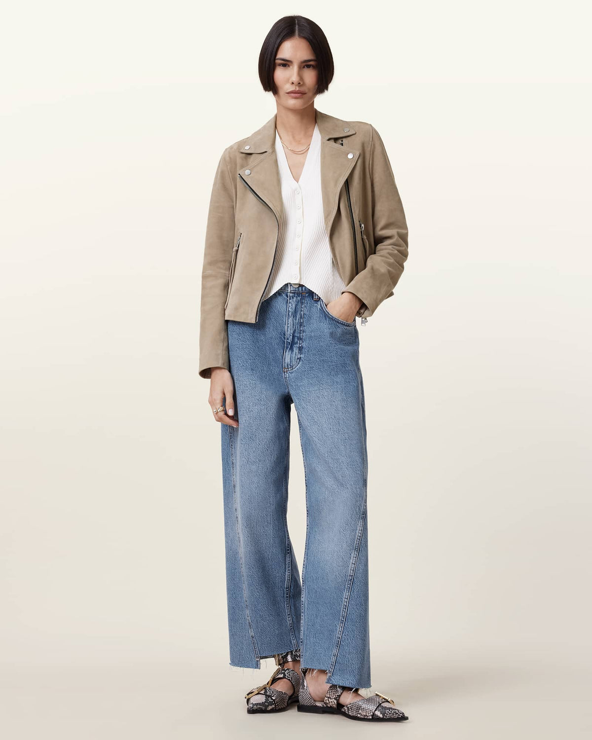Dalby Suede Biker Jacket GREIGE BROWN