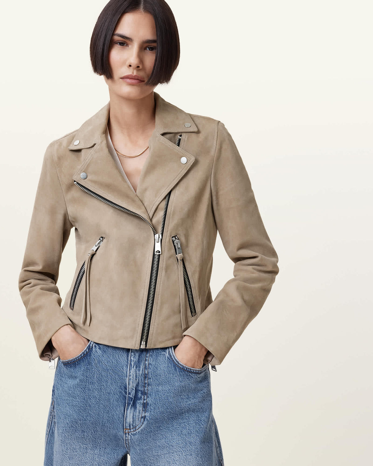 Dalby Suede Biker Jacket GREIGE BROWN