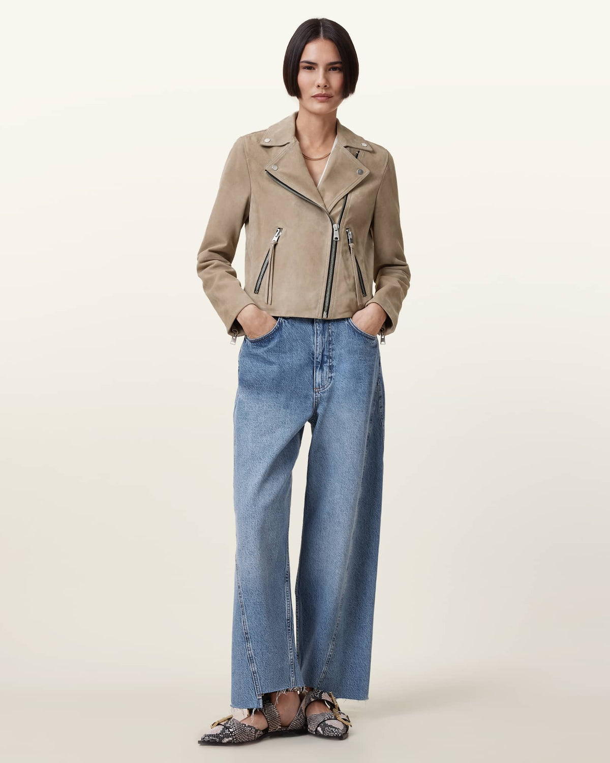 Dalby Suede Biker Jacket GREIGE BROWN