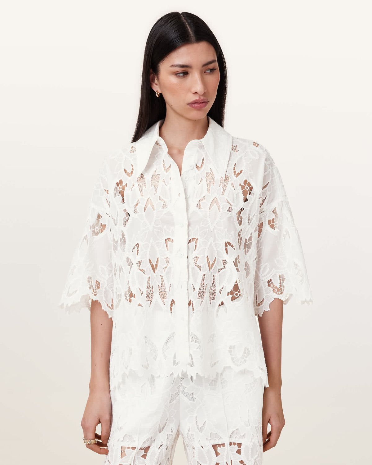 Charli Relaxed Fit Embroidered Shirt SNOW WHITE