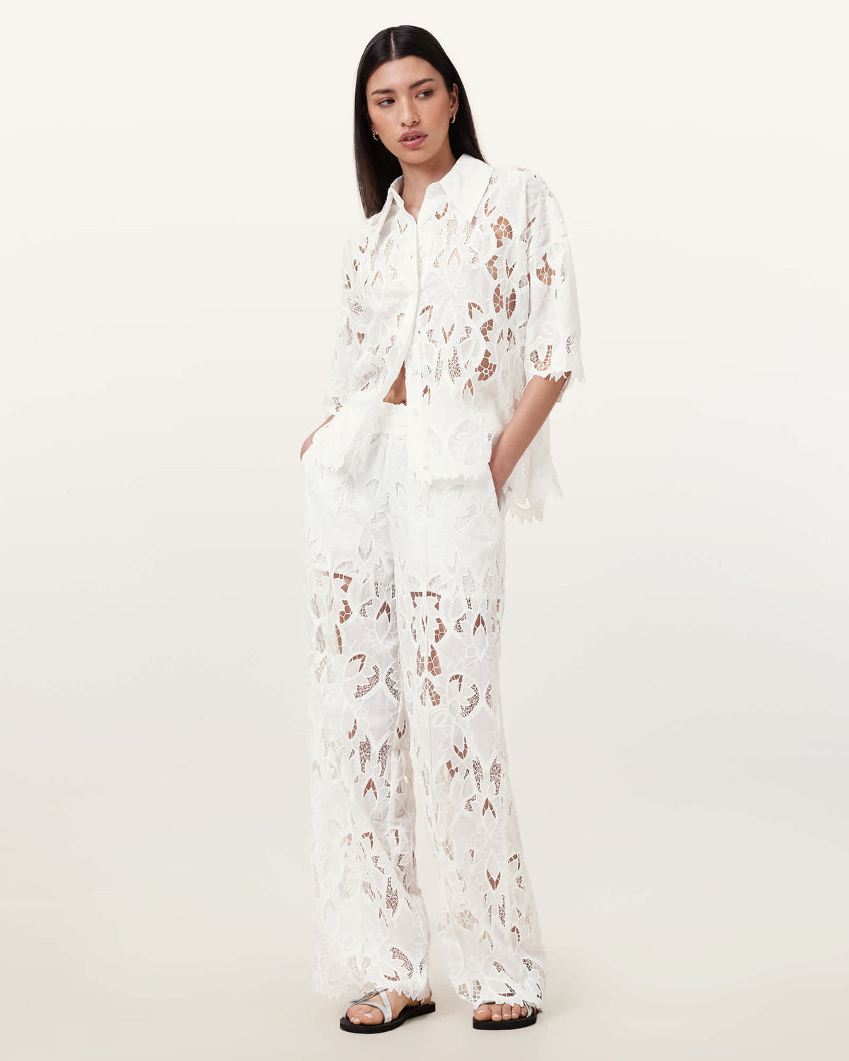 Charli Relaxed Fit Embroidered Shirt SNOW WHITE