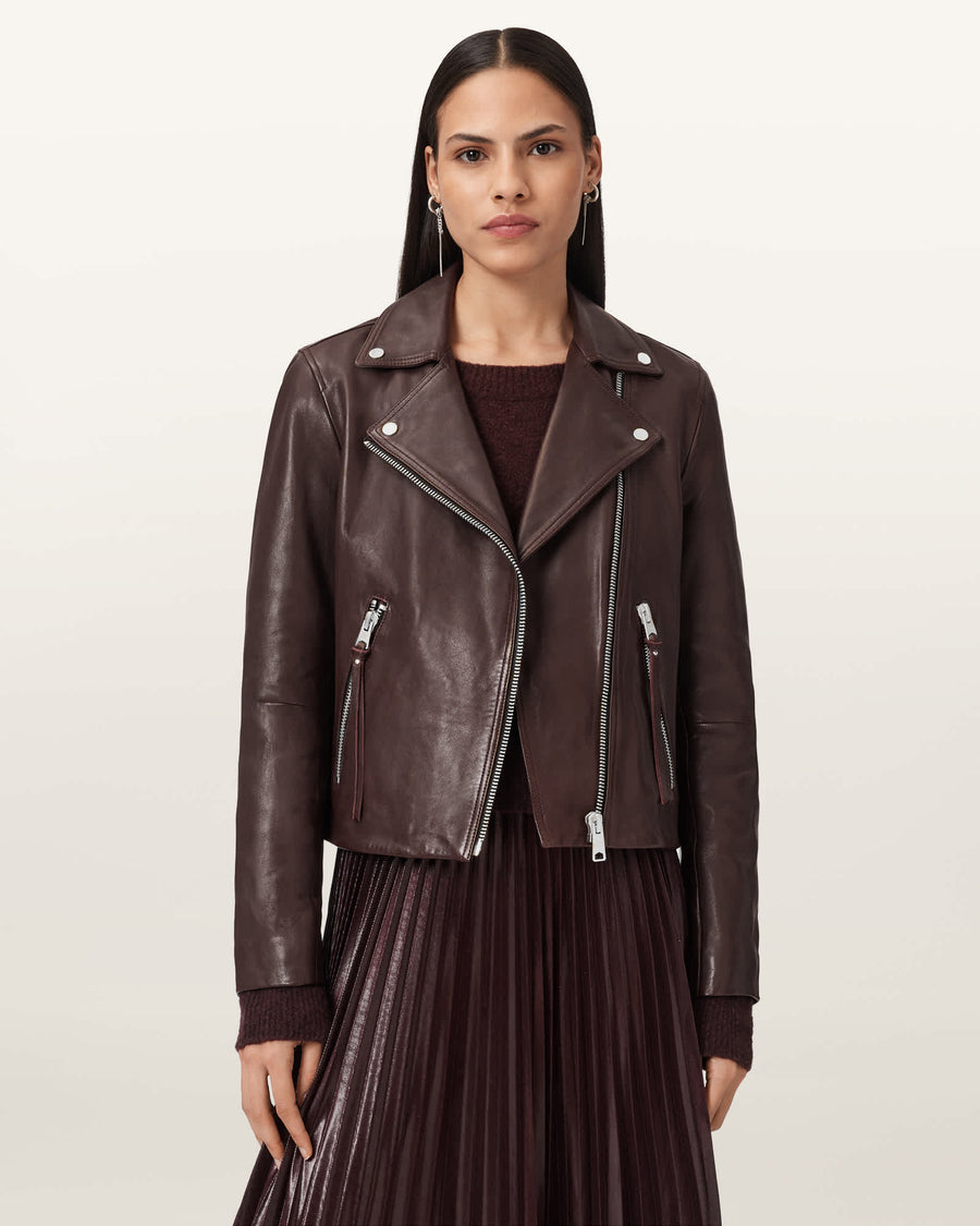 Dalby Slim Fit Leather Biker Jacket OXBLOOD RED