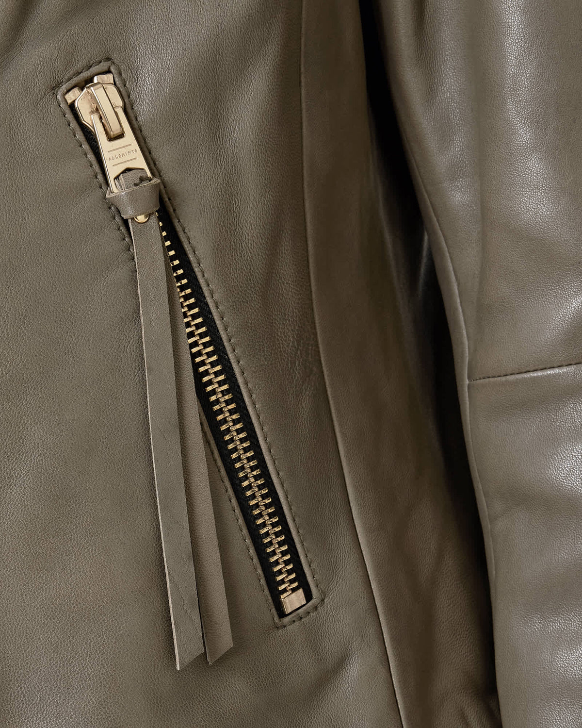 Dalby Slim Fit Leather Biker Jacket DUSTY OLIVE GREEN