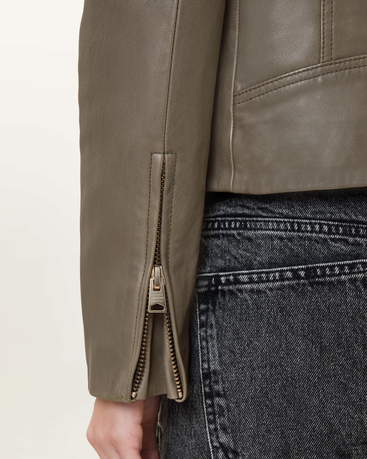 Dalby Slim Fit Leather Biker Jacket DUSTY OLIVE GREEN