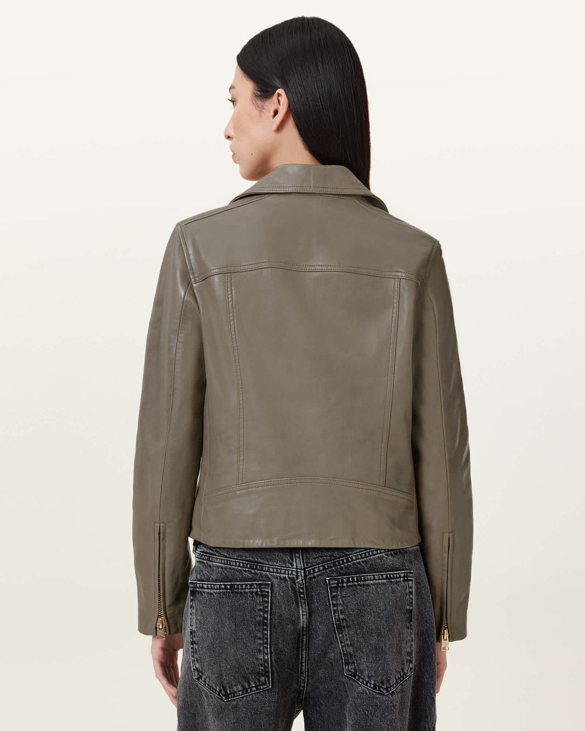 Dalby Slim Fit Leather Biker Jacket DUSTY OLIVE GREEN