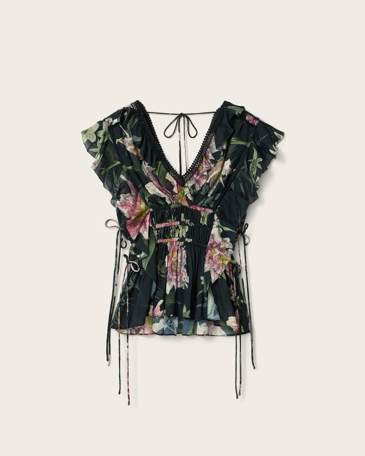 Canto Printed Ruffle Tiered Top CRYSTAL BLACK