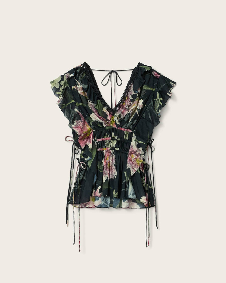 Canto Printed Ruffle Tiered Top CRYSTAL BLACK