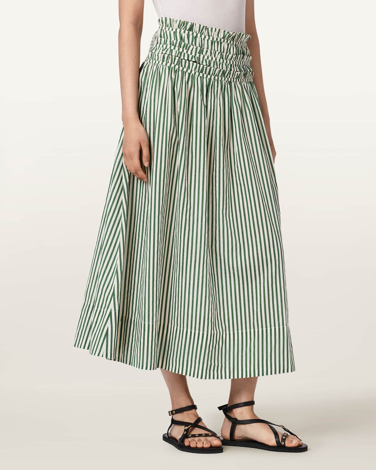 Kali Striped Maxi Skirt APPLE GREEN/WHITE