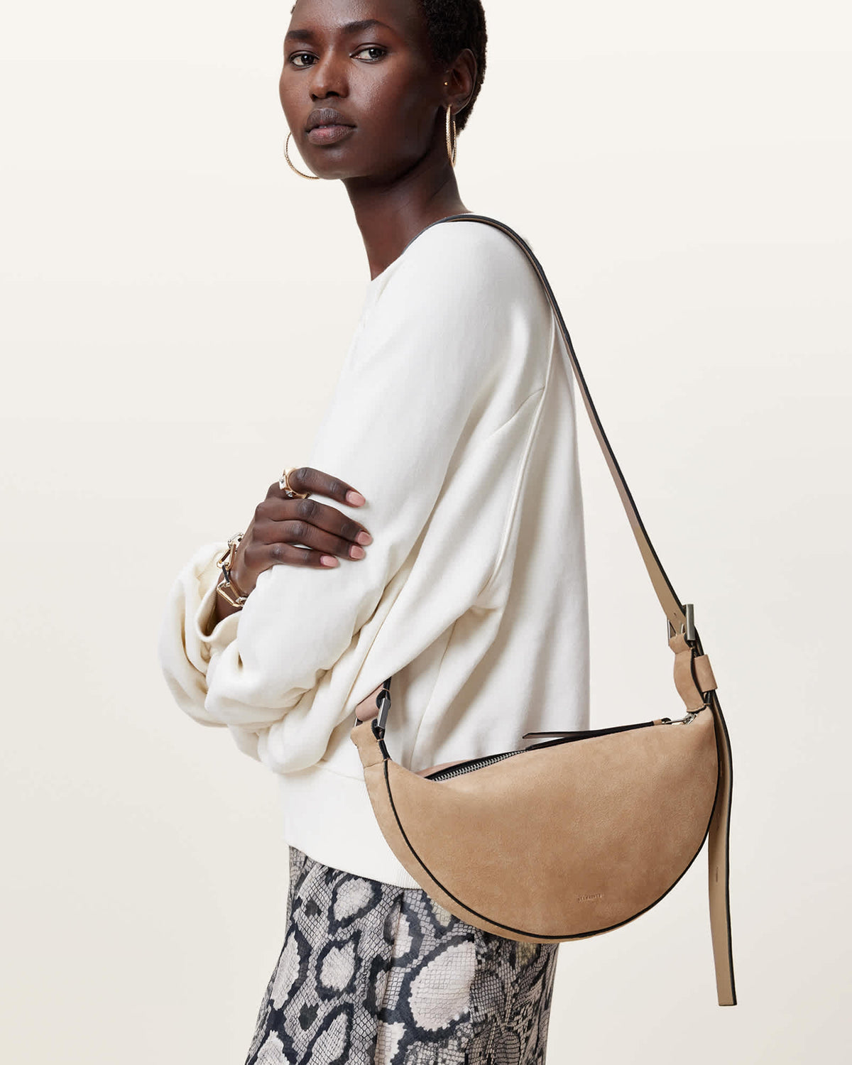 Half Moon Suede Crossbody Bag MINK BROWN