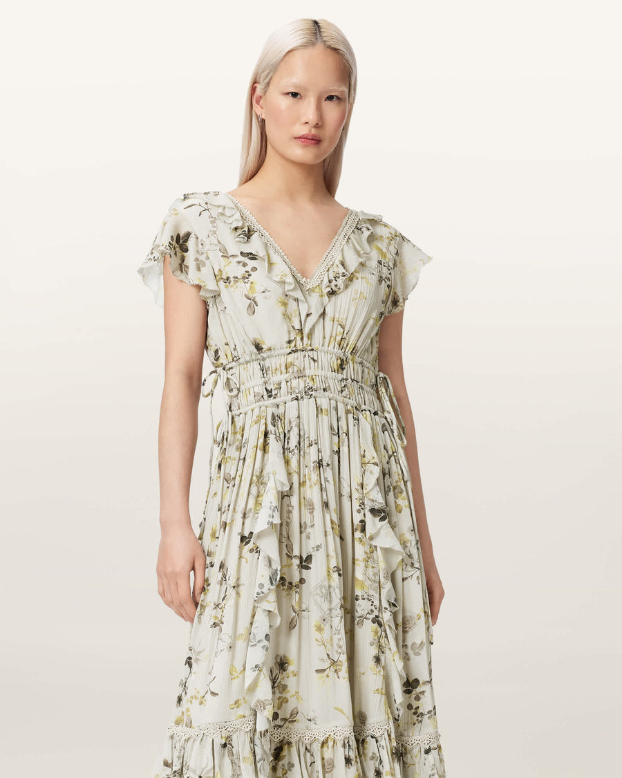 Canto Floral Ruffled Maxi Dress CARMEL STEM GREEN