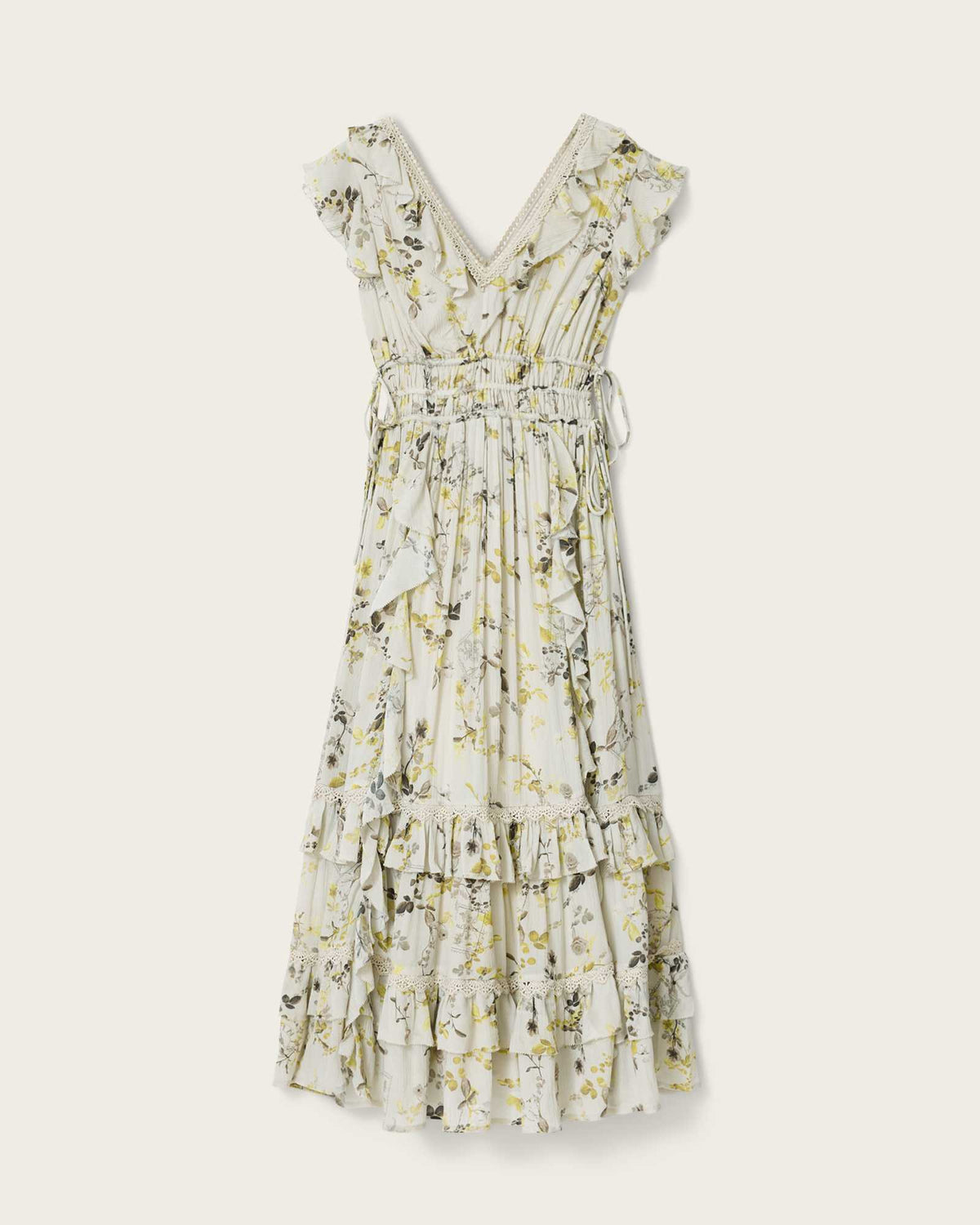 Canto Floral Ruffled Maxi Dress CARMEL STEM GREEN