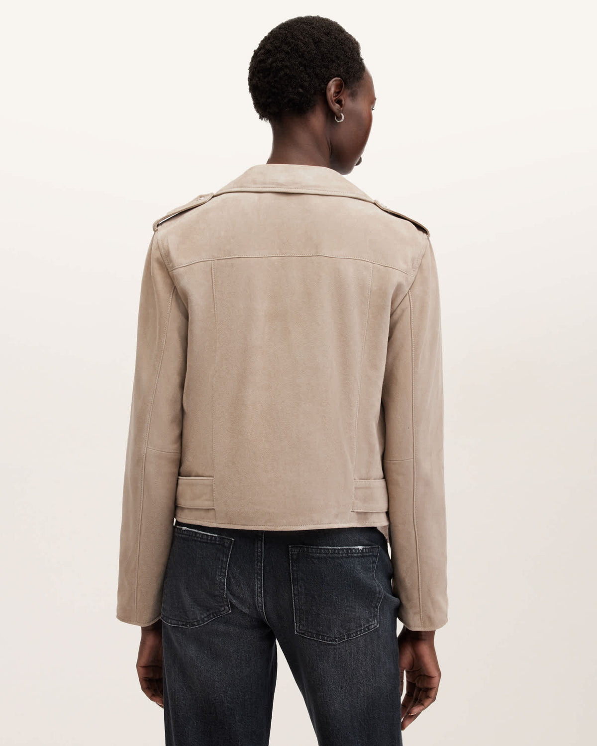 Balfern Belted Suede Biker Jacket WARM TAUPE GREY