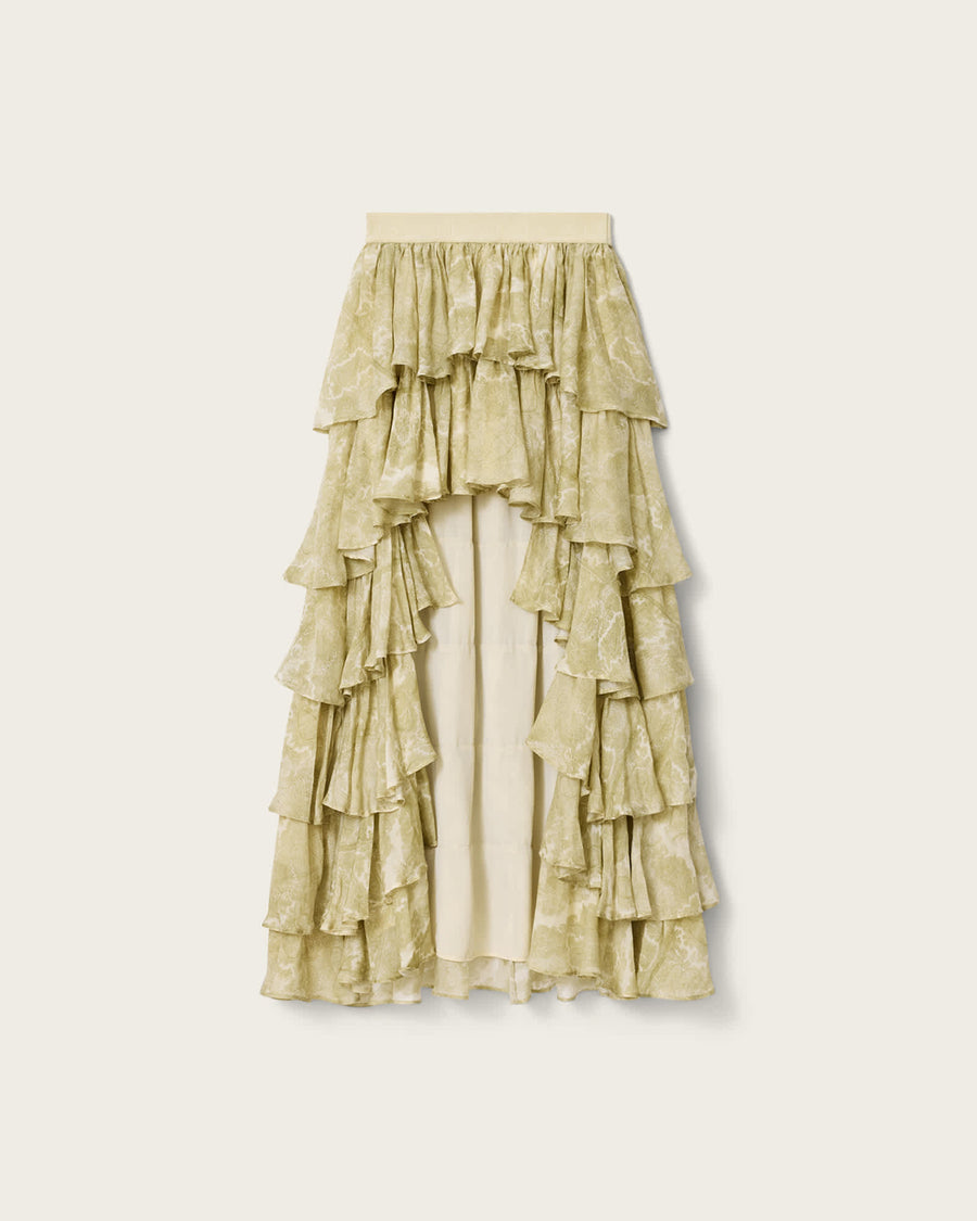 Cavarly Tiered Maxi Skirt JOANNE GOLD GREEN