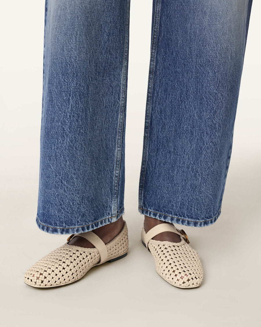 Sabine Woven Leather Flats Parchment White