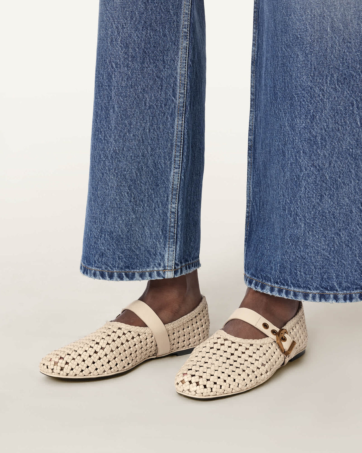 Sabine Woven Leather Flats Parchment White