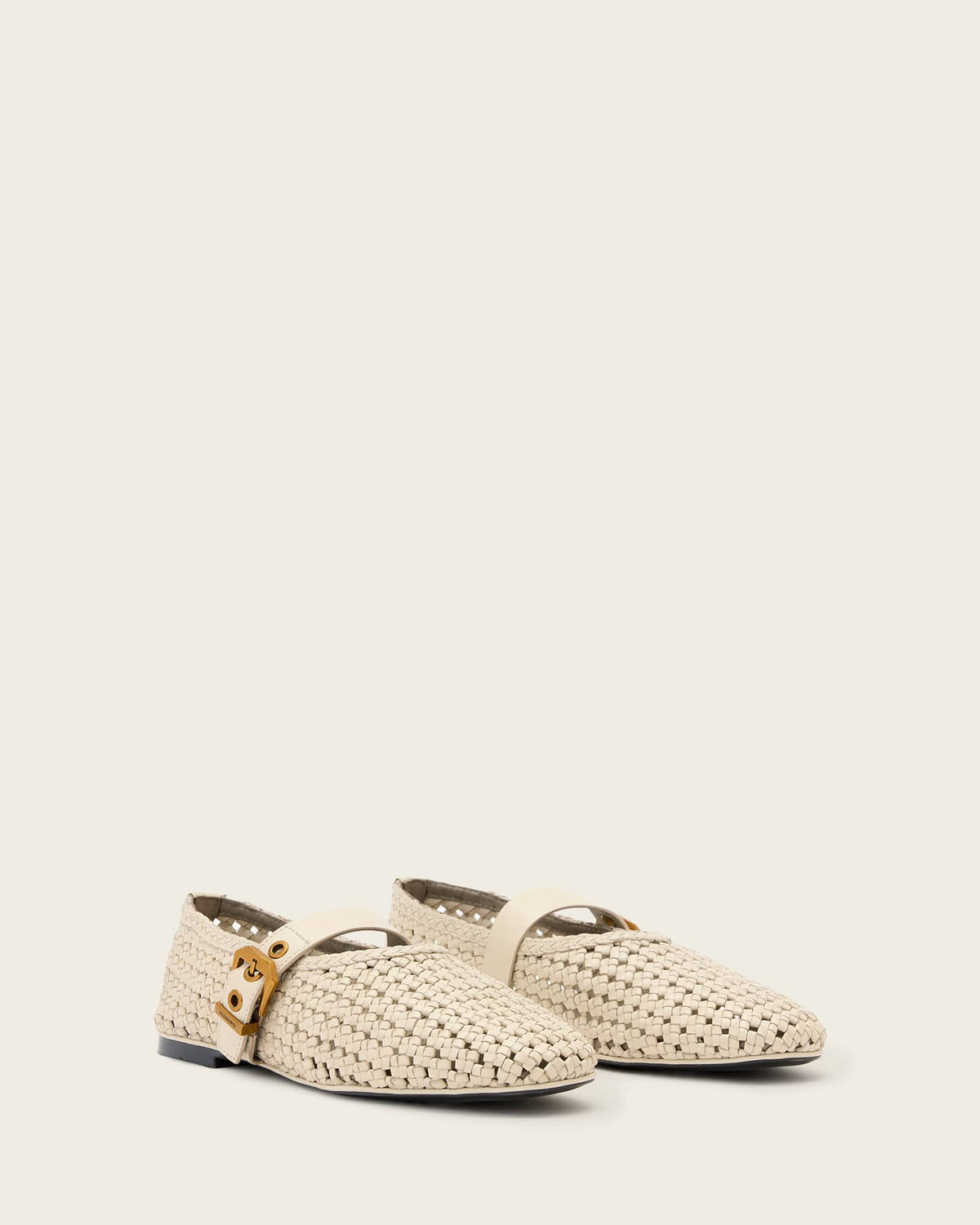 Sabine Woven Leather Flats Parchment White