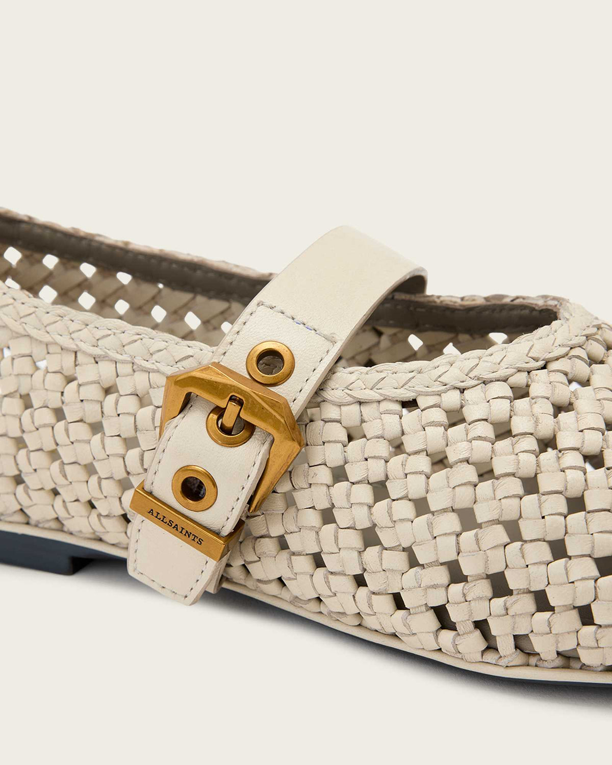Sabine Woven Leather Flats Parchment White