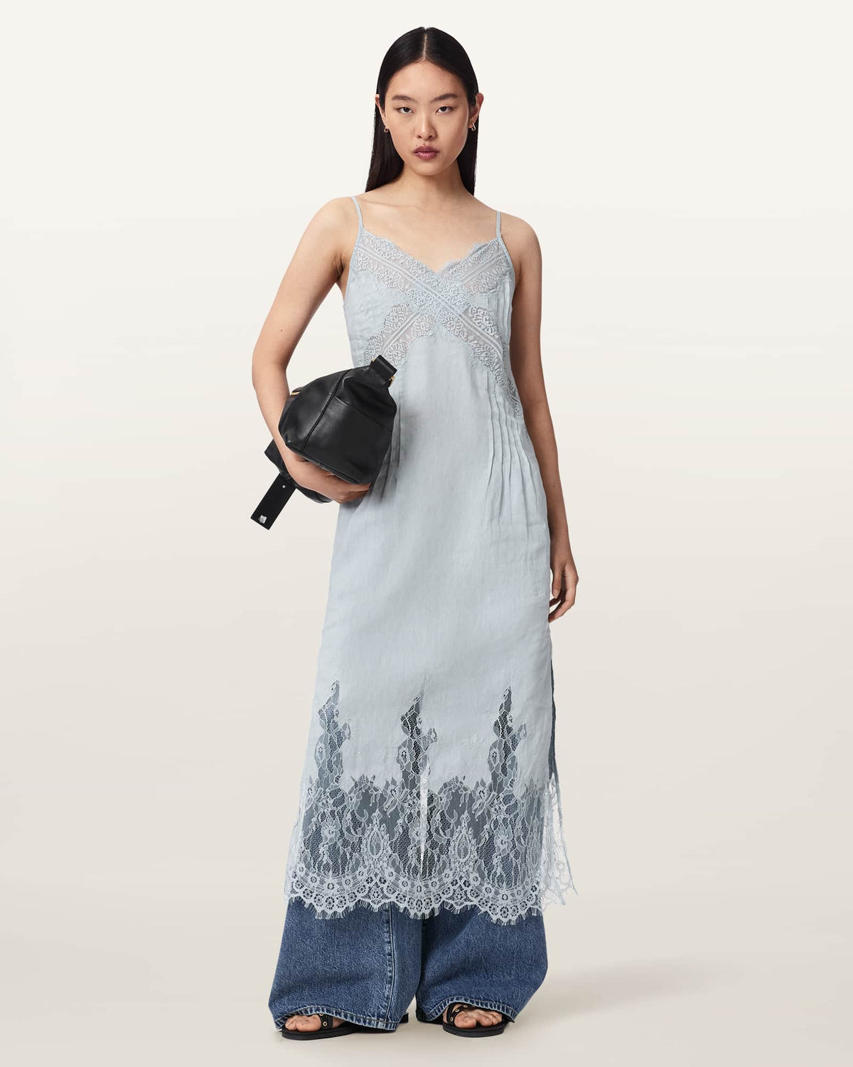 Samia Linen Lace Midi Dress HIGH RISE BLUE