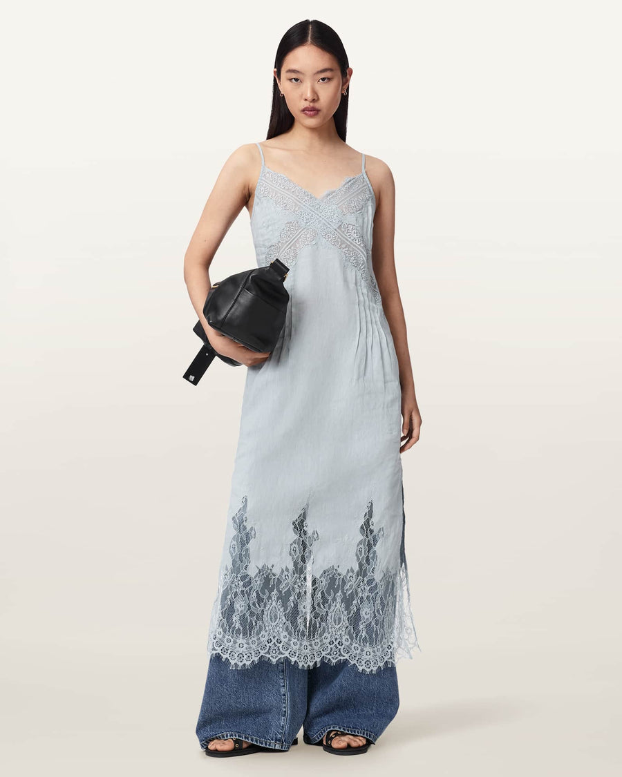 Samia Linen Lace Midi Dress HIGH RISE BLUE