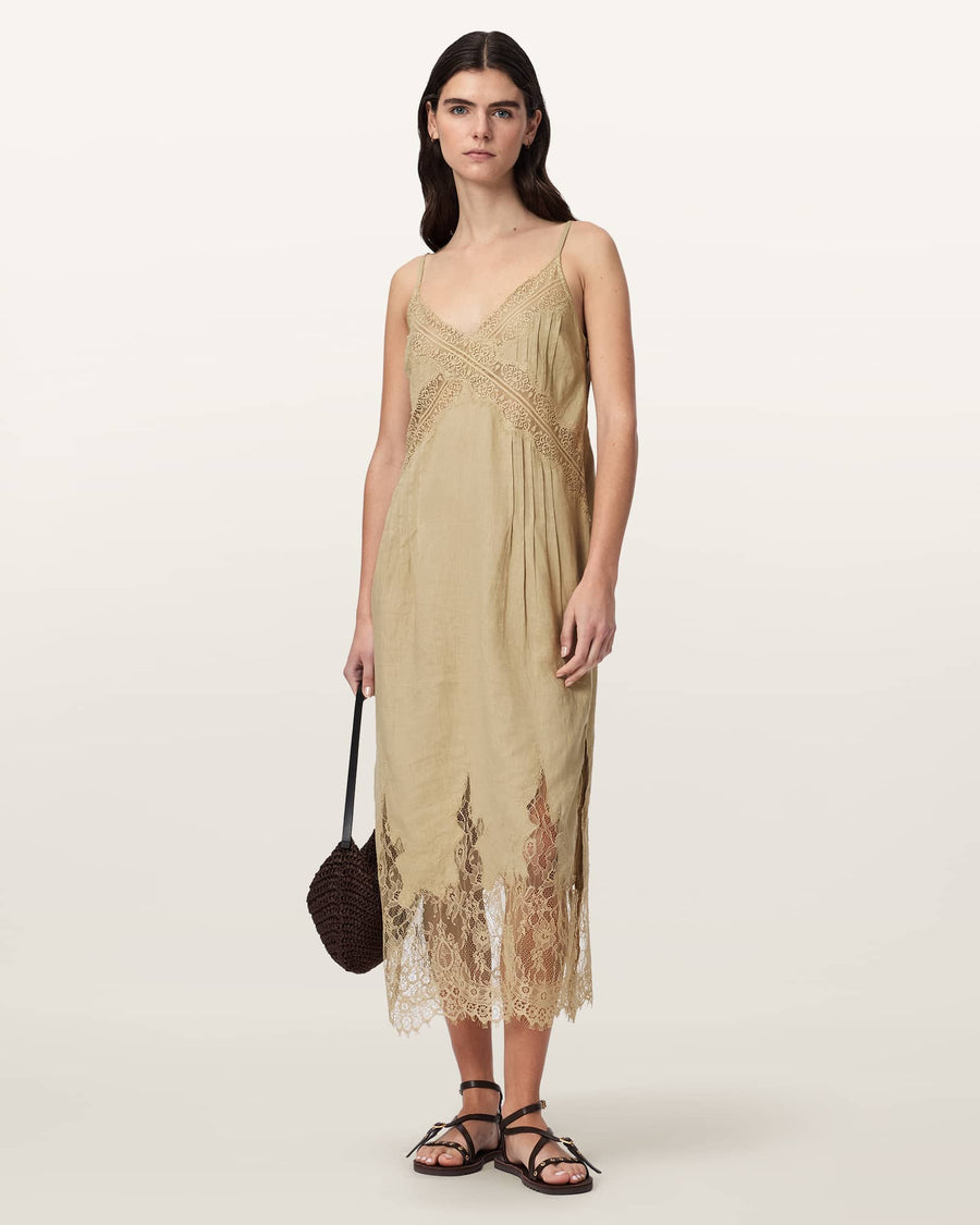 Samia Linen Lace Midi Dress PINTO BROWN