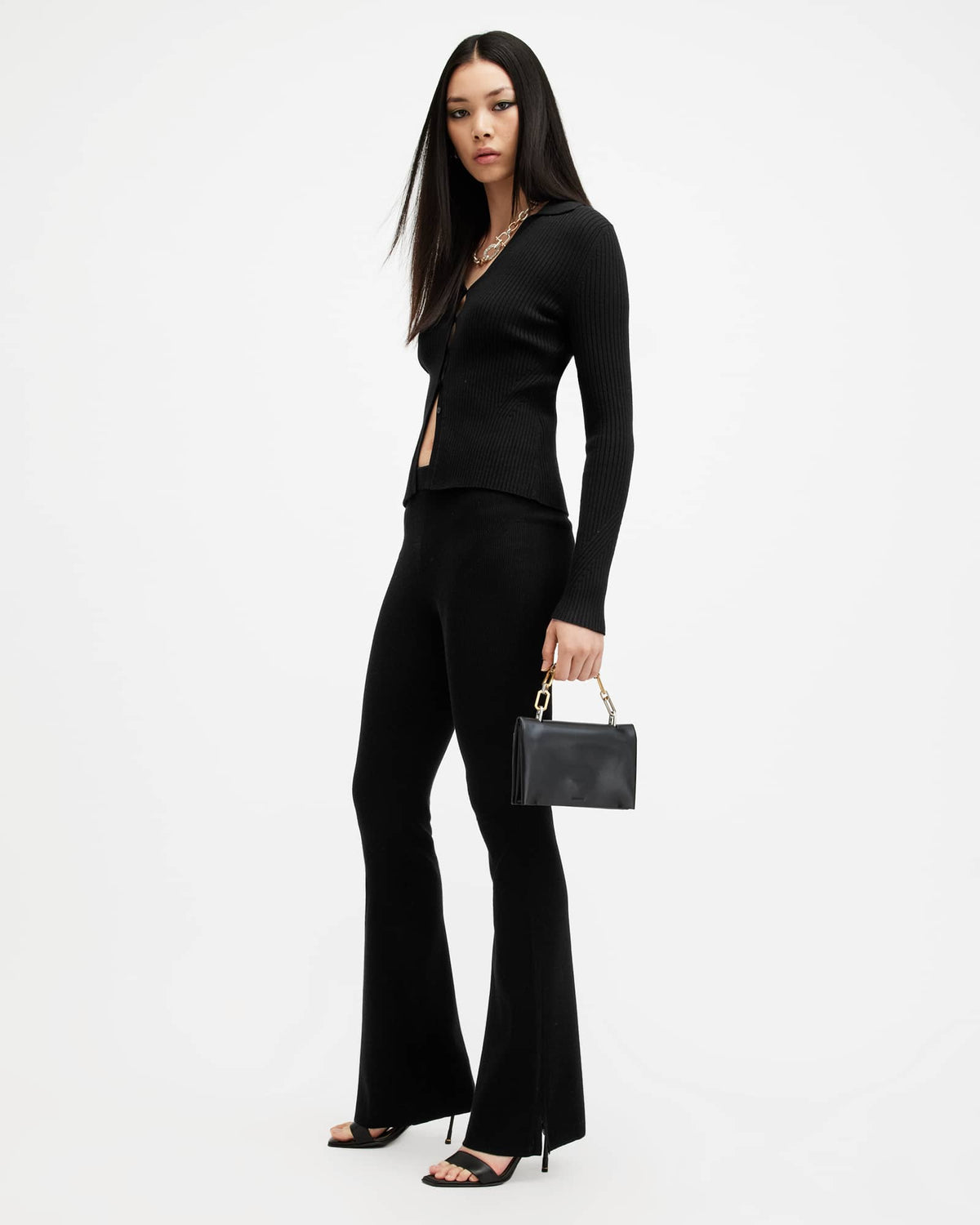 Cruz Ribbed Knitted Cardigan Black