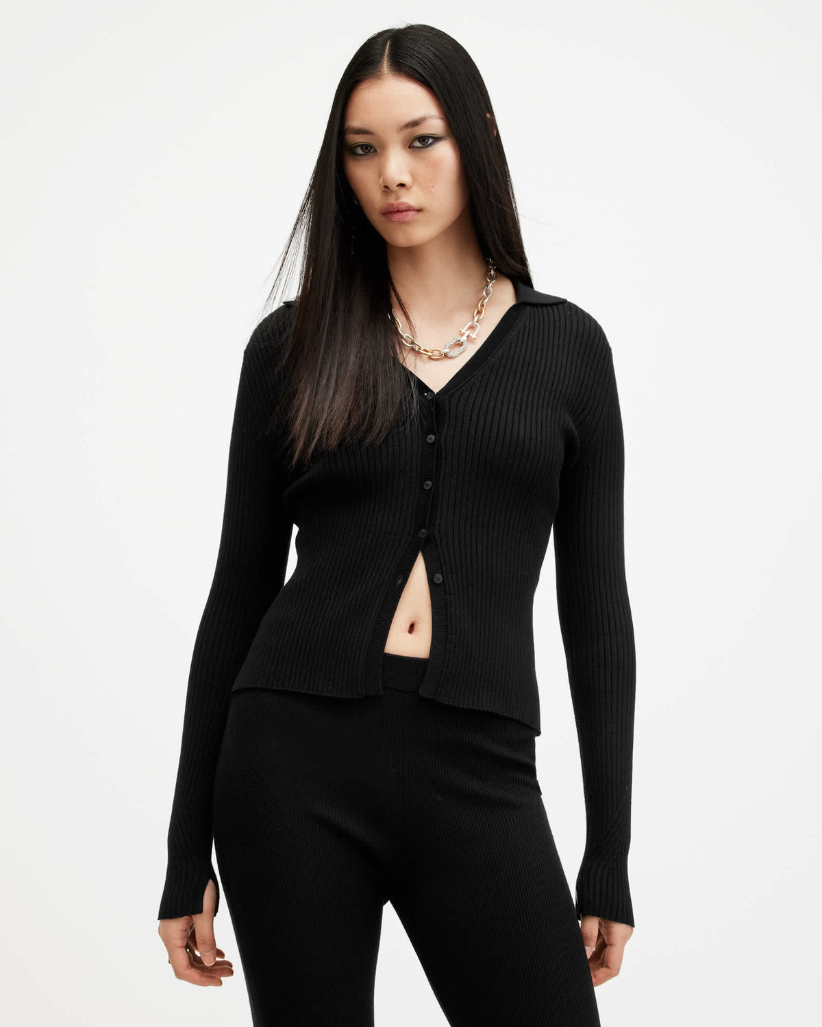 Cruz Ribbed Knitted Cardigan Black