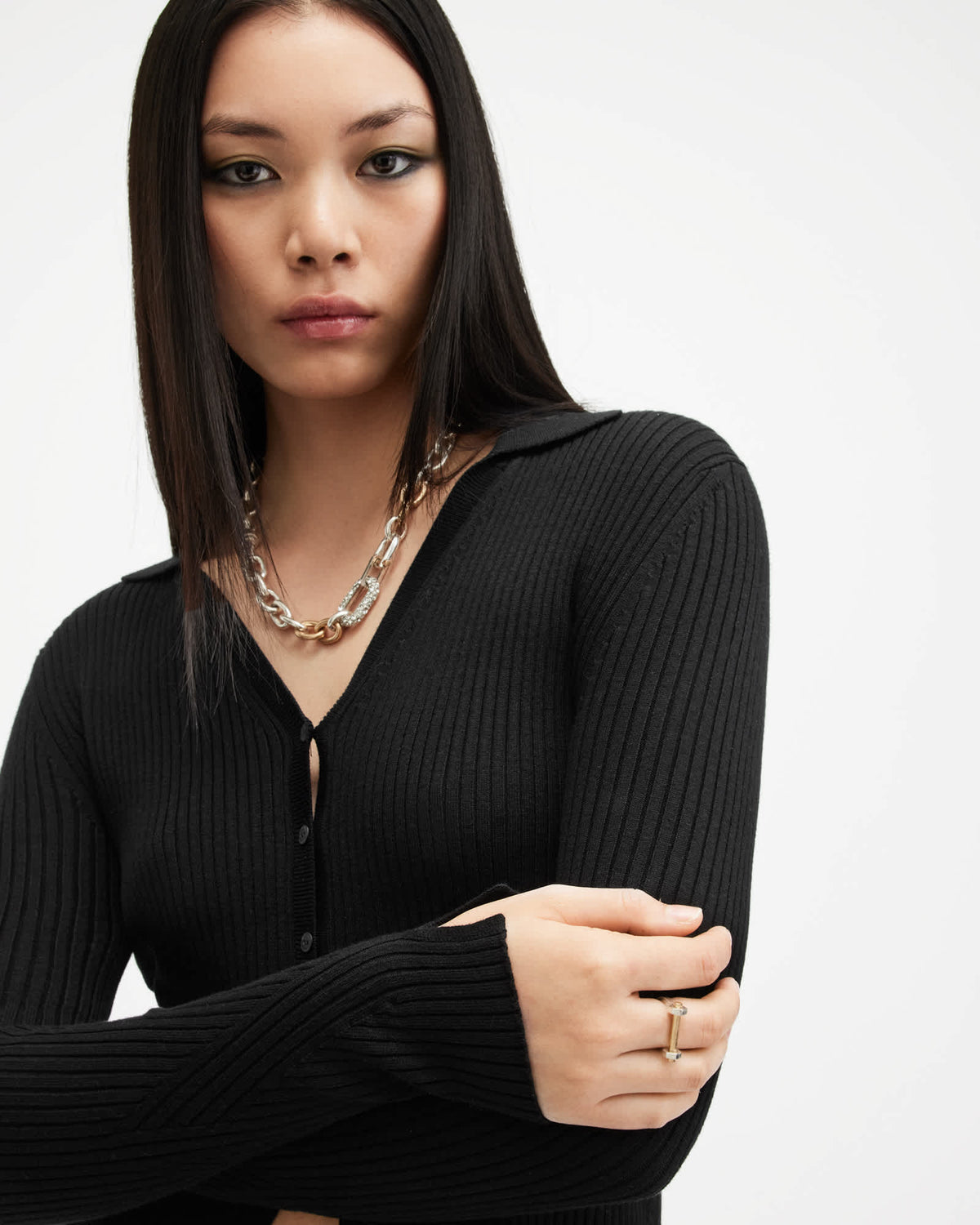 Cruz Ribbed Knitted Cardigan Black