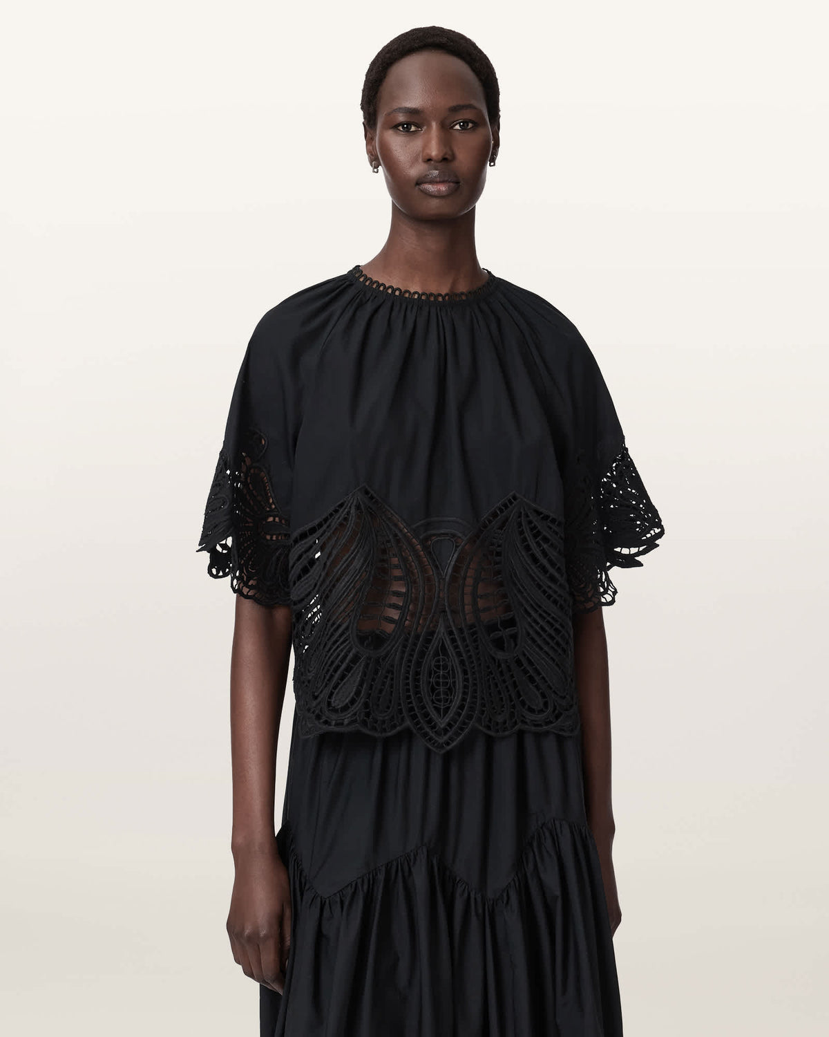Femi Relaxed Fit Broderie Top Black