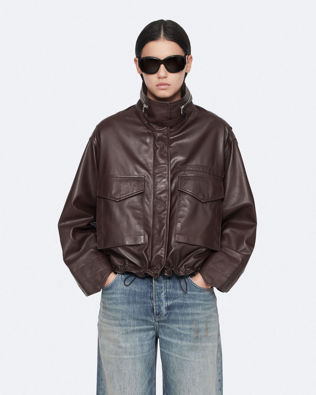 Clay Cropped Leather Jacket OXBLOOD RED