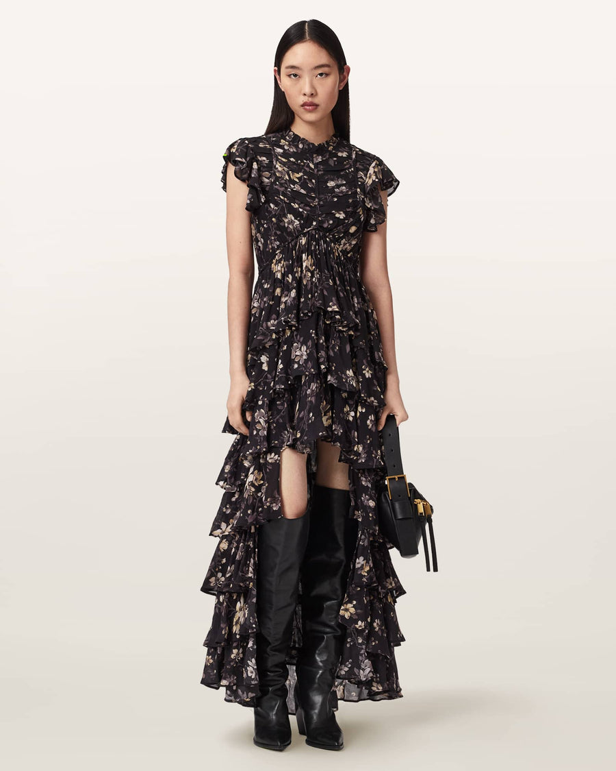 Shaela Floral Frill Maxi Dress VINE BLACK