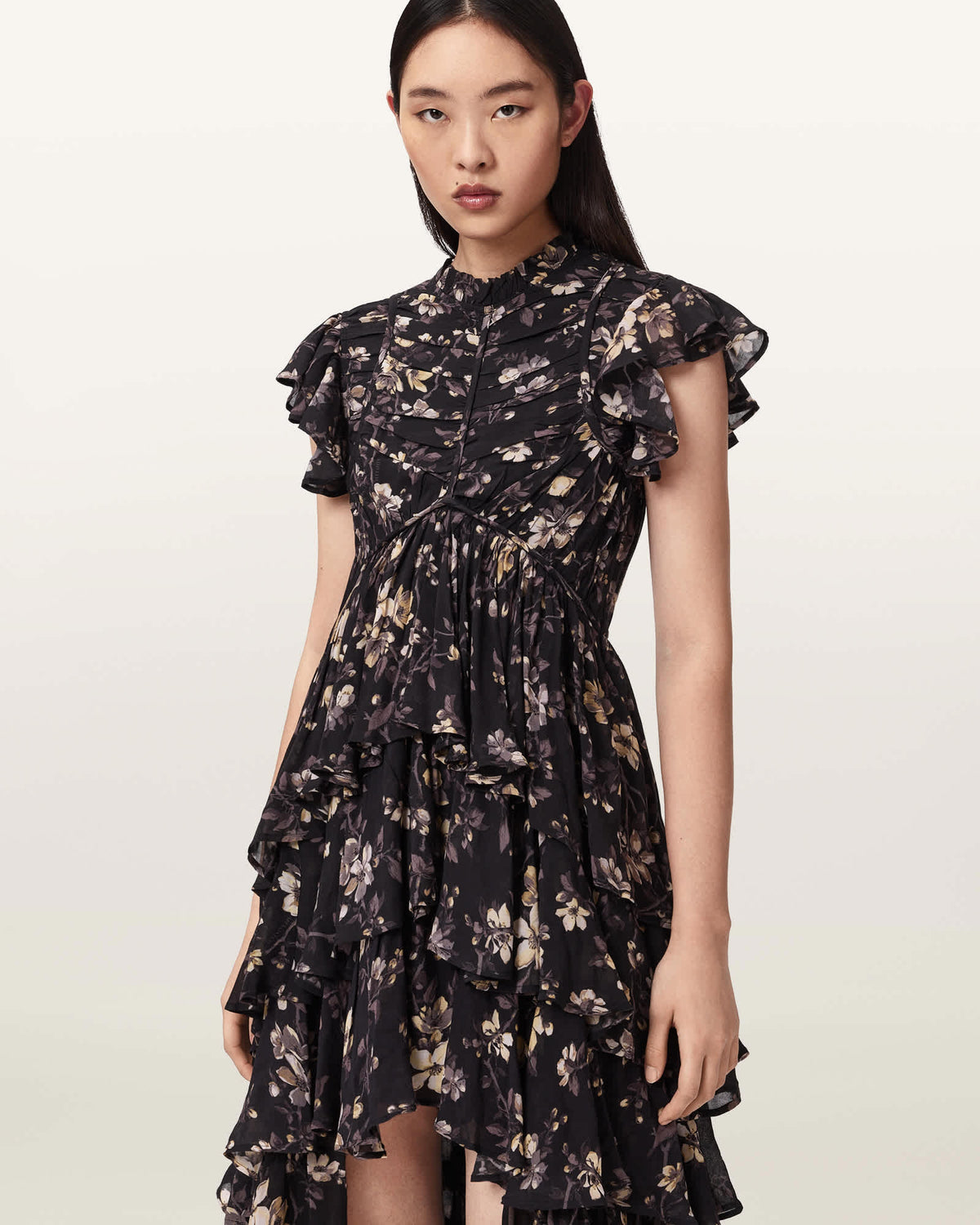 Shaela Floral Frill Maxi Dress VINE BLACK