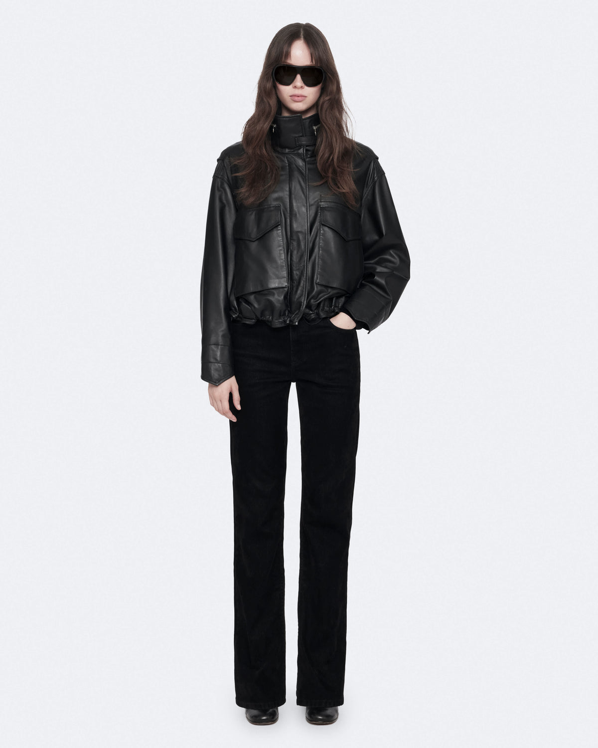 Clay Cropped Leather Jacket Black