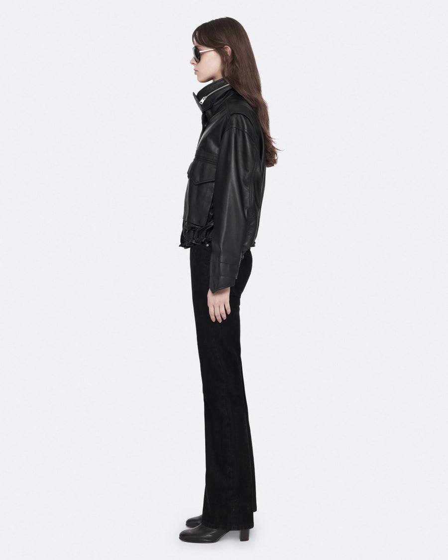 Clay Cropped Leather Jacket Black