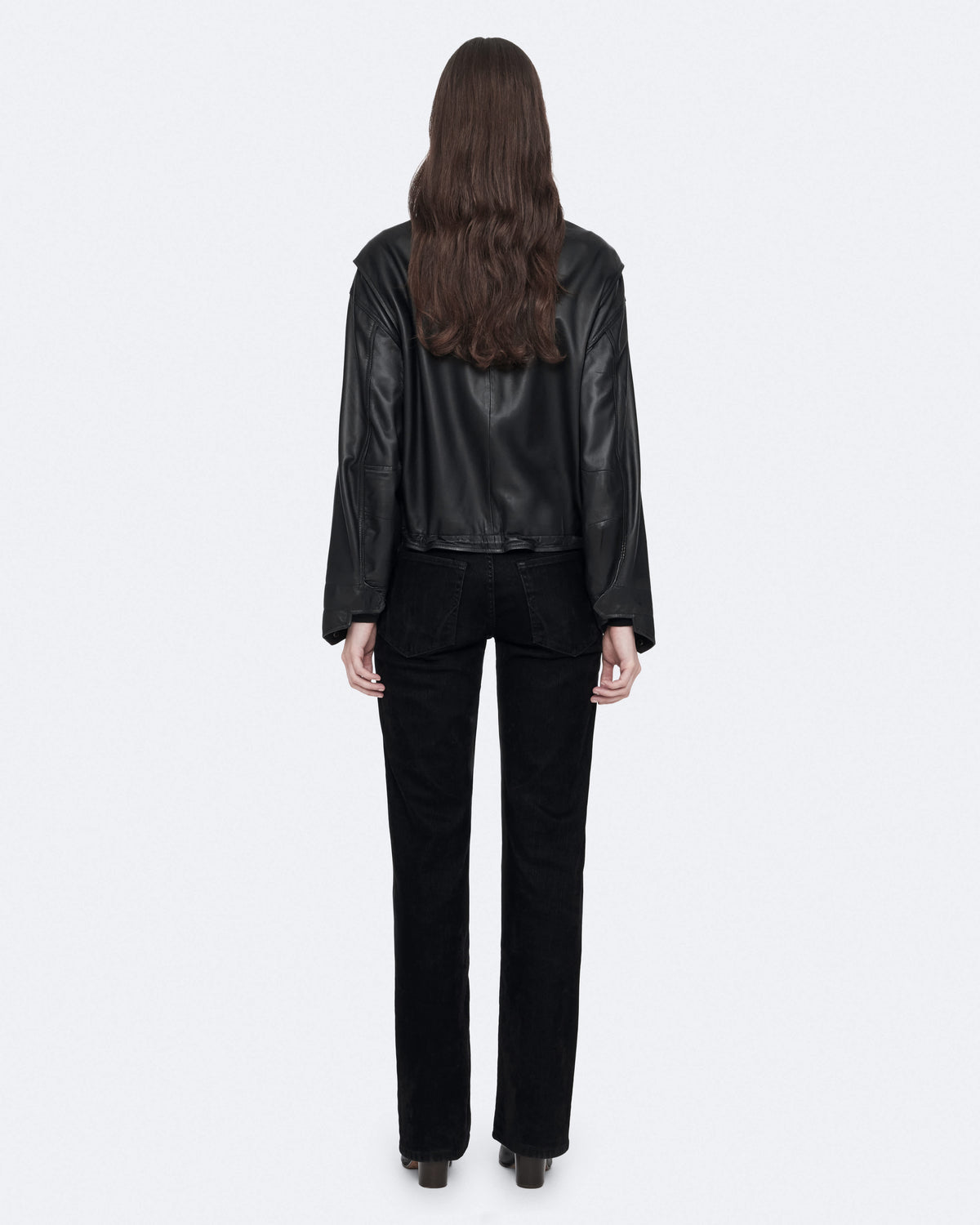 Clay Cropped Leather Jacket Black