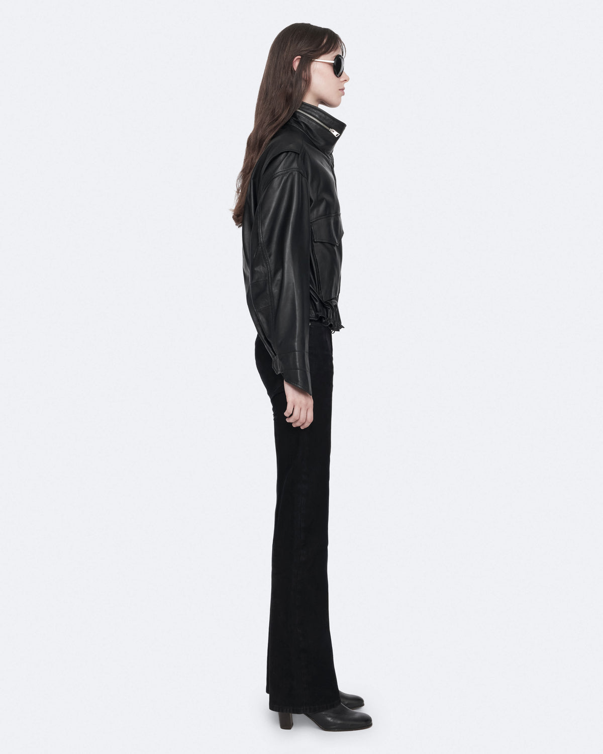 Clay Cropped Leather Jacket Black