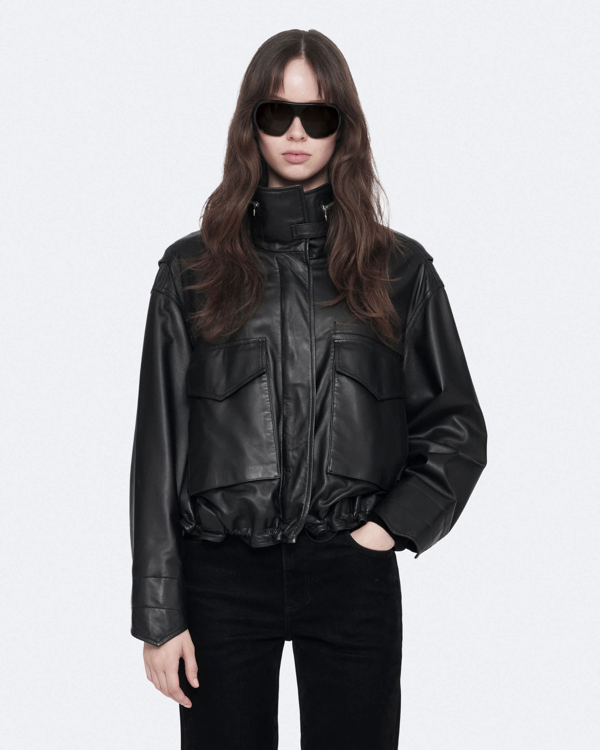 Clay Cropped Leather Jacket Black