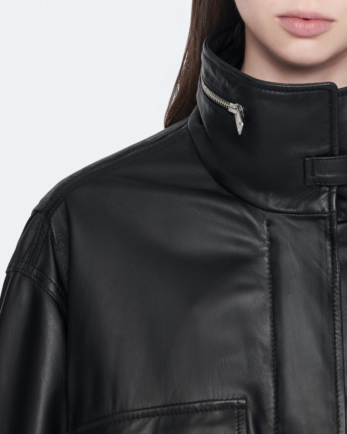 Clay Cropped Leather Jacket Black