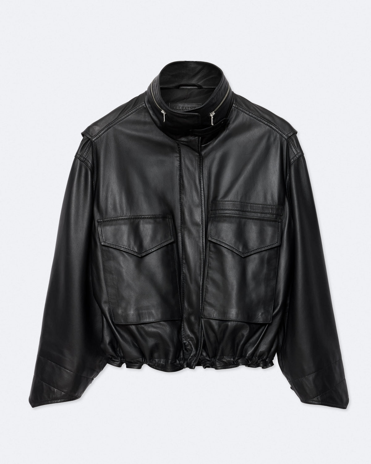 Clay Cropped Leather Jacket Black