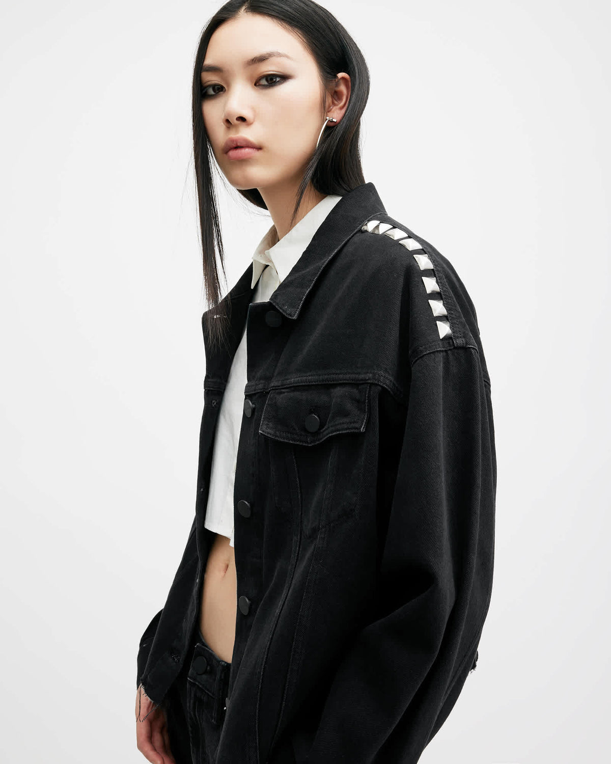 Piper Studded Denim Jacket Black