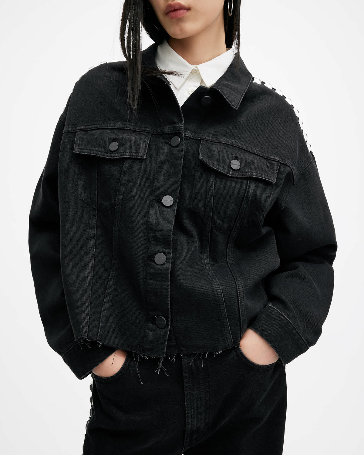 Piper Studded Denim Jacket Black