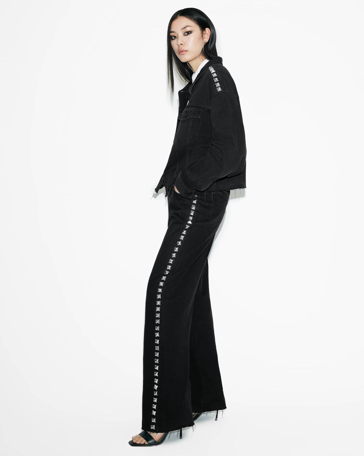 Piper Studded Denim Jacket Black