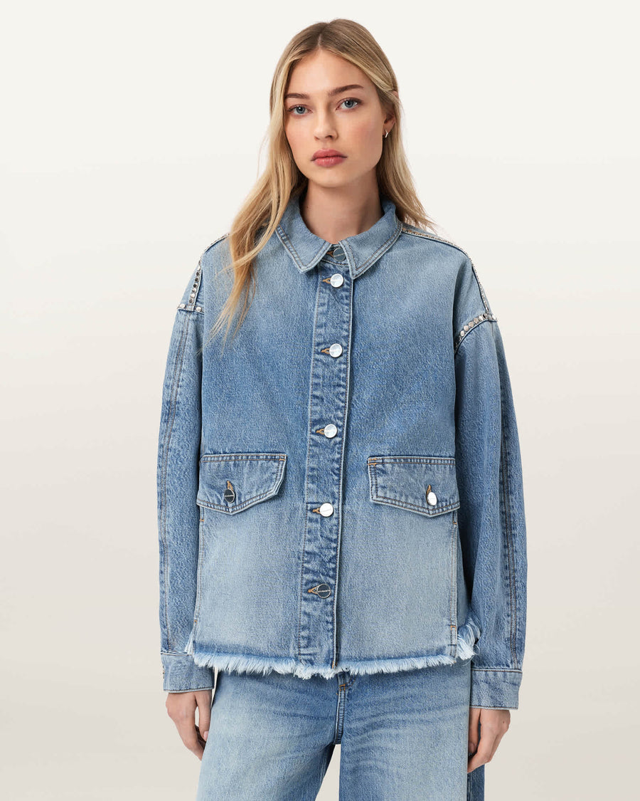 Hettie Oversized Stud Shacket Vintage Indigo