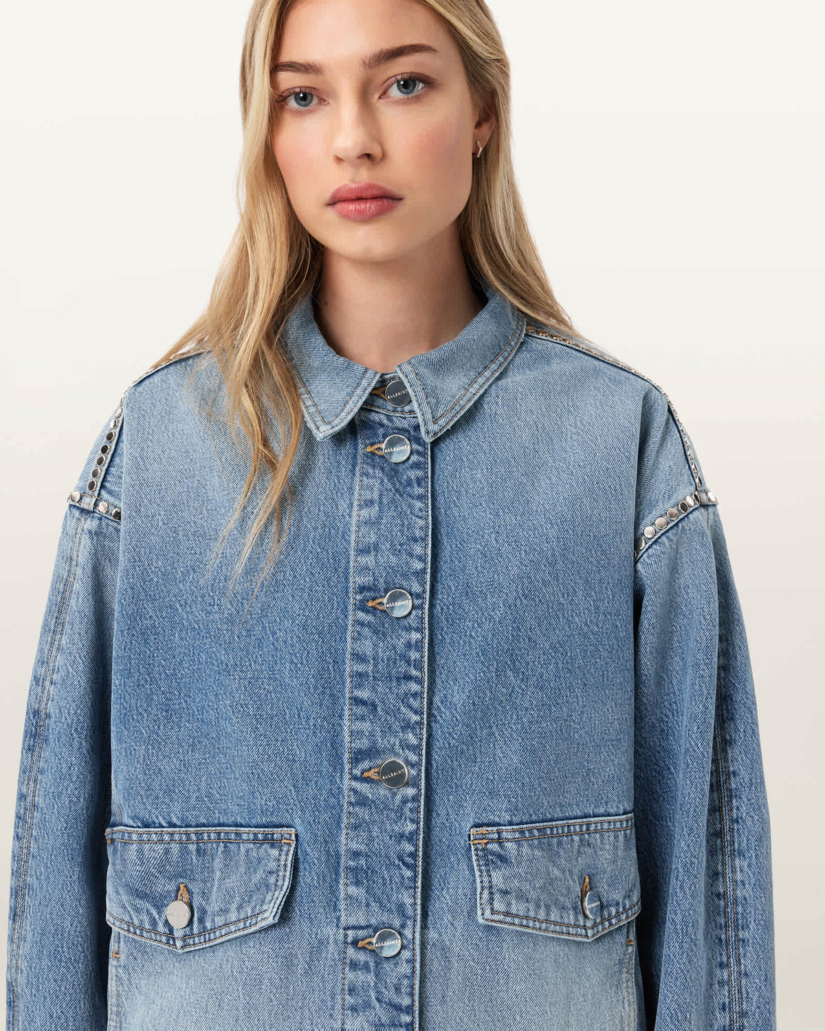 Hettie Oversized Stud Shacket Vintage Indigo