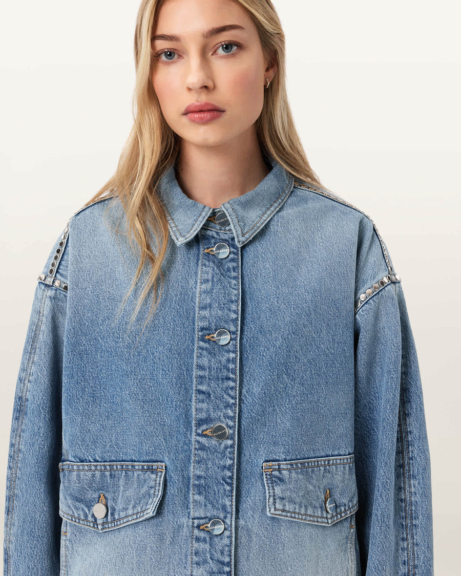 Hettie Oversized Stud Shacket Vintage Indigo